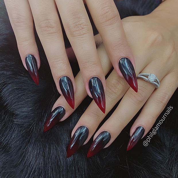 Black to Dark Red Ombre Nails