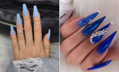 blue and white nail designs