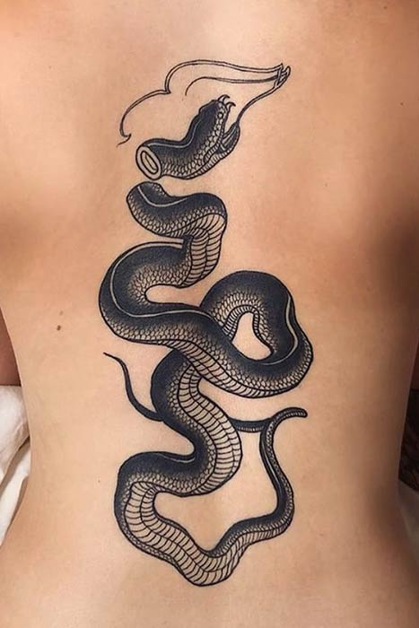Bold Snake Back Tattoo Idea
