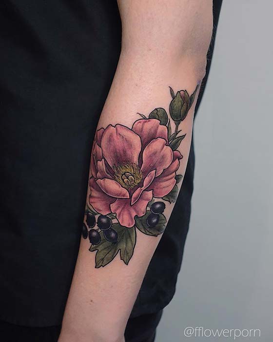 Botanical Peony and Blackberry Tattoo