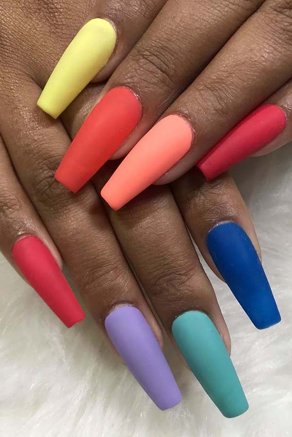 Colorful Matte Nails for Summer