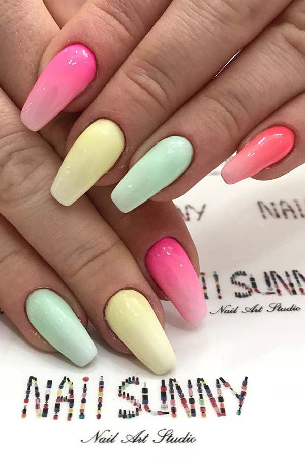 Bright Colorful Ombre Nails 