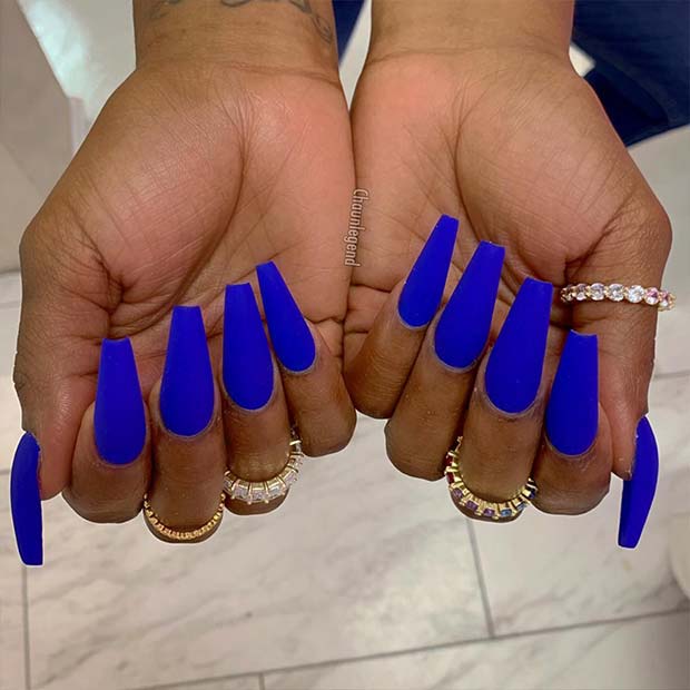 Bright and Vivid Blue Matte Nails