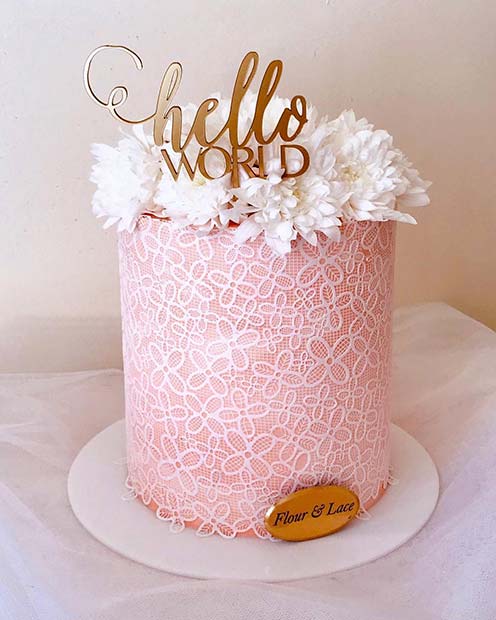 Chic Hello World Baby Shower Cake