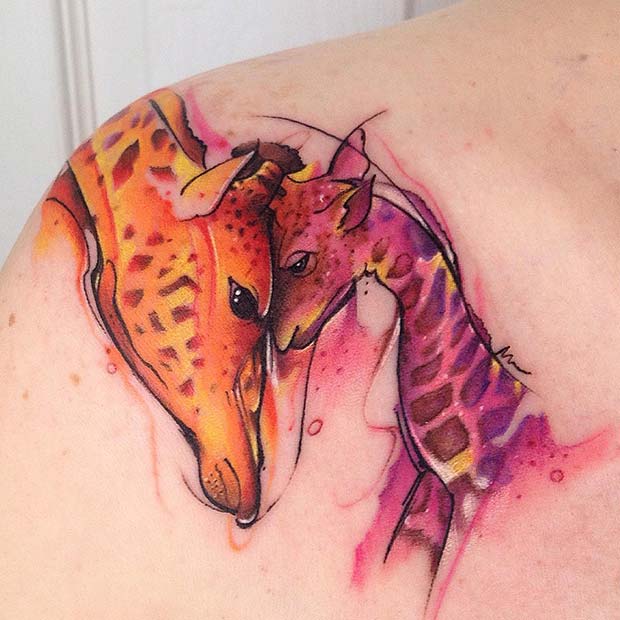 Colorful Giraffe Tattoo