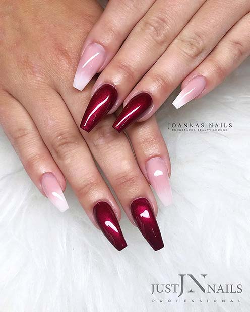 Dark Red and French Ombre Nails
