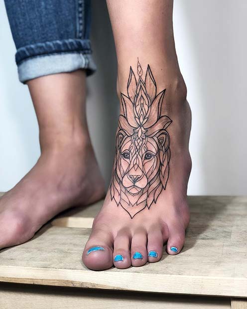 Fierce Lion Foot Tattoo