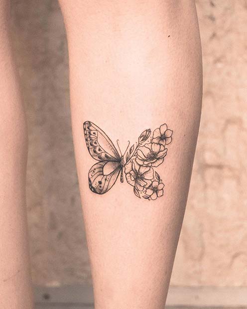Floral Butterfly Tattoo 