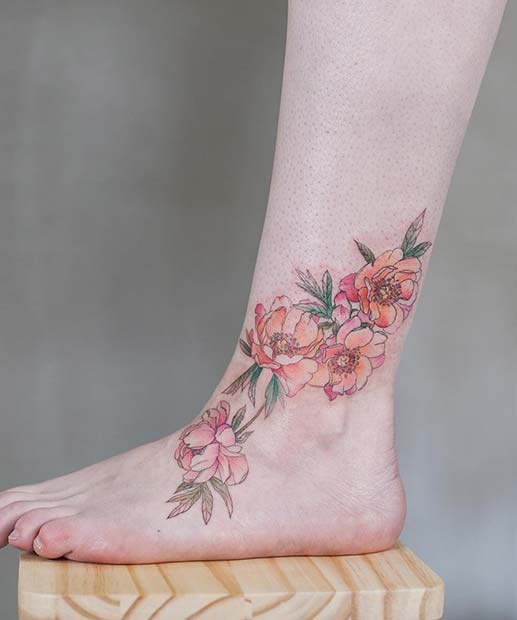 Floral Foot and Ankle Tattoo