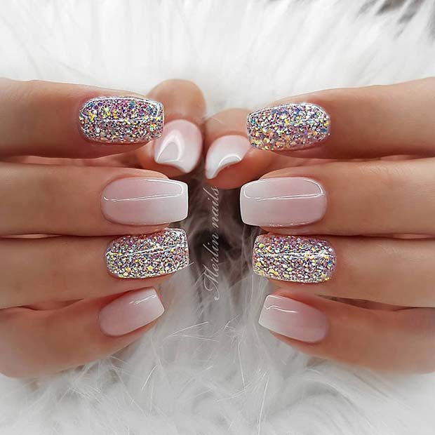 Elegant French Ombre Nails with Glitter