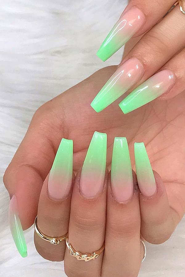 Light Green Ombre Coffin Nails