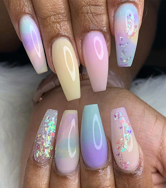 Light Rainbow Nails with Sparkle