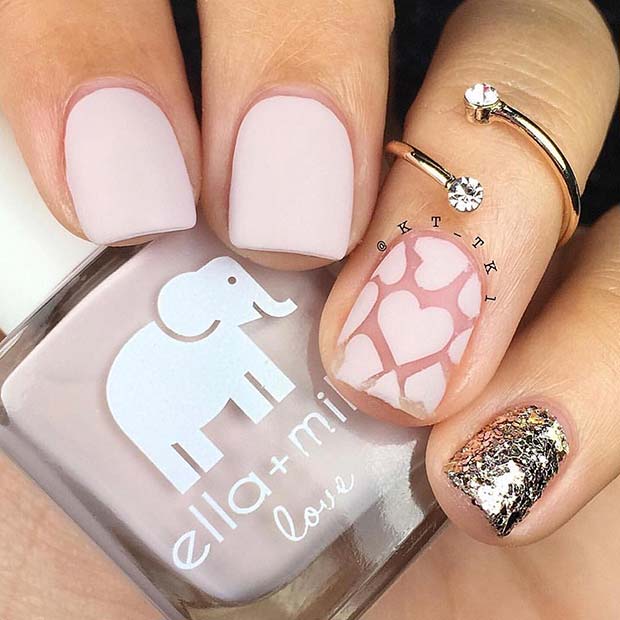 Matte Nails, Hearts and Glitter