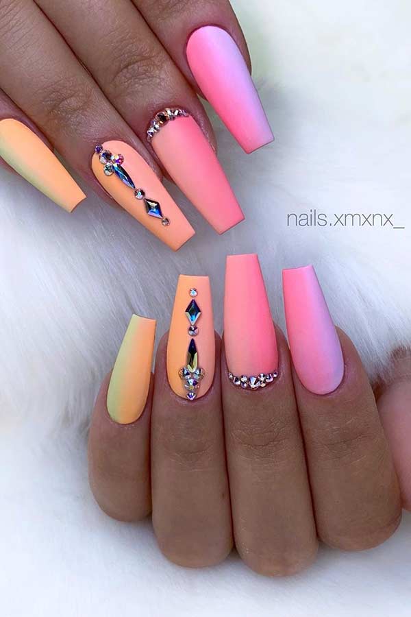 Matte Pink and Orange Gradient Nails