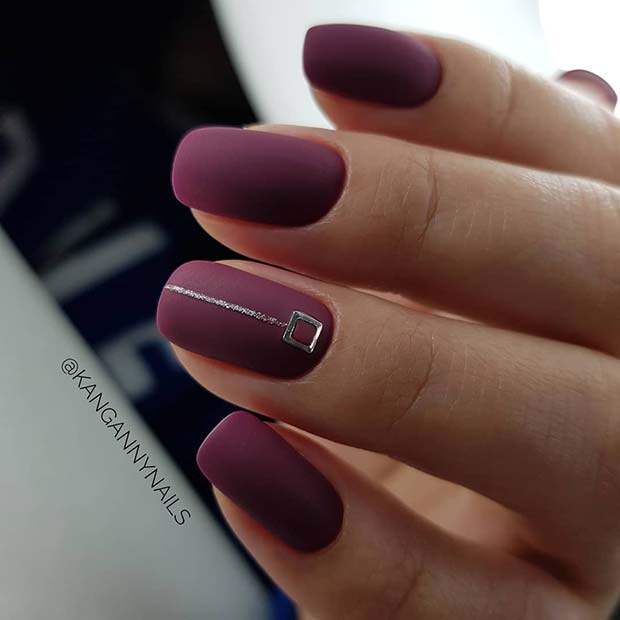 Matte Purple Nails with Chic Accent Nail