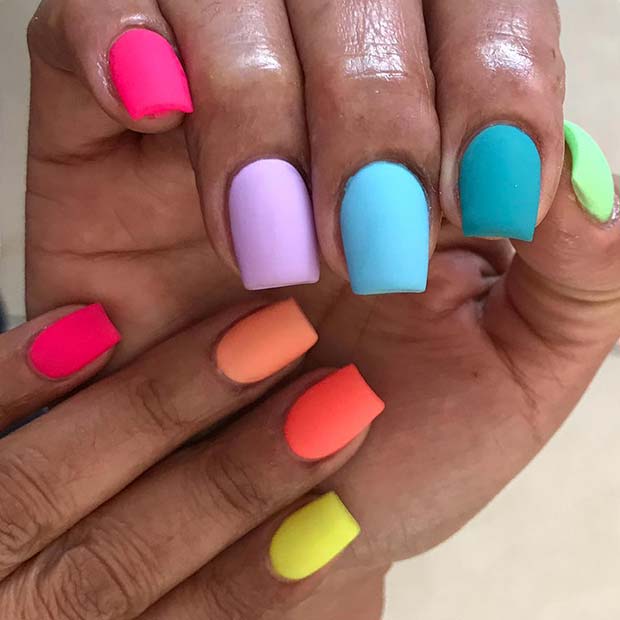 Matte, Multi Color Rainbow Nails