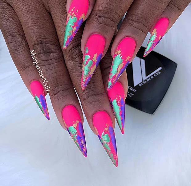 Neon Pink Stiletto Nails