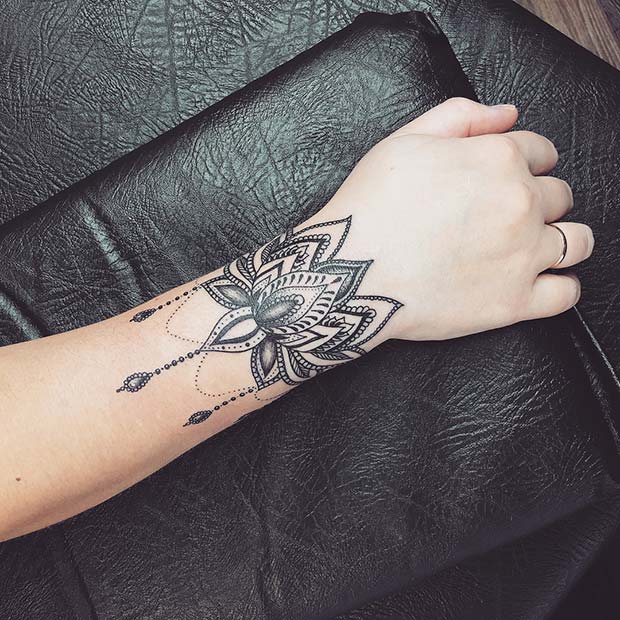 Ornamental Lotus Bracelet Tattoo