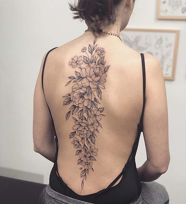 Big Peony Back Tattoo