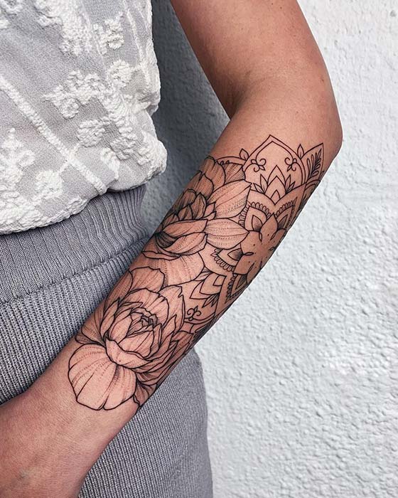 Peony and Mandala Tattoo Design