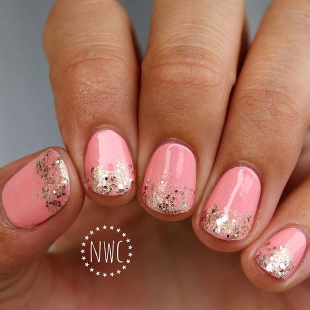 Pink and Glitter Tips Nail Design