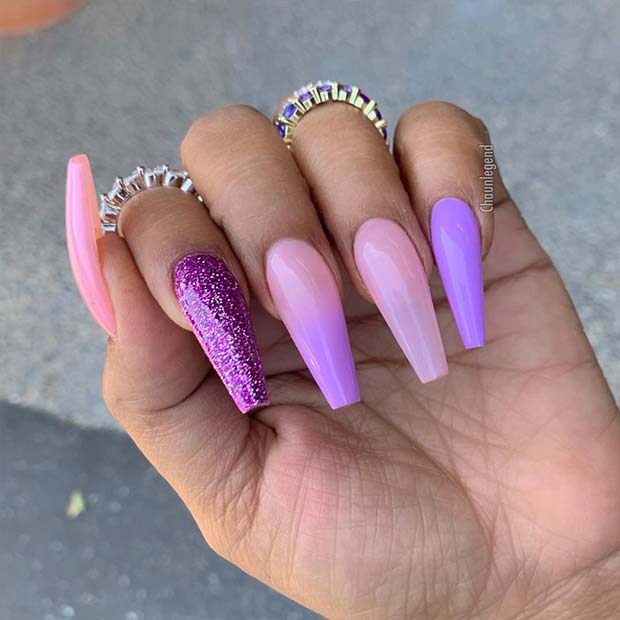 Pretty Purple Coffin Nail Idea