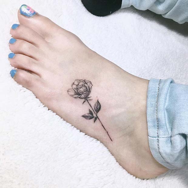 Single Rose Foot Tattoo