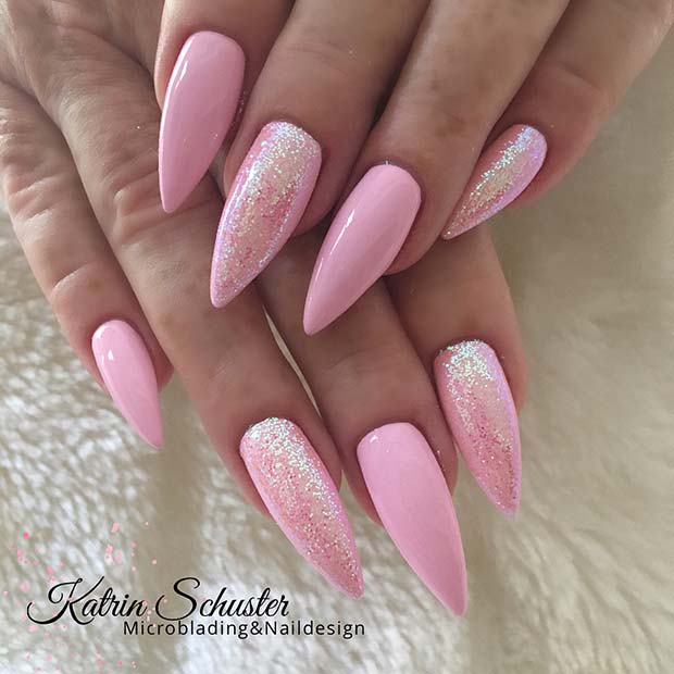 light pink glitter acrylic nails