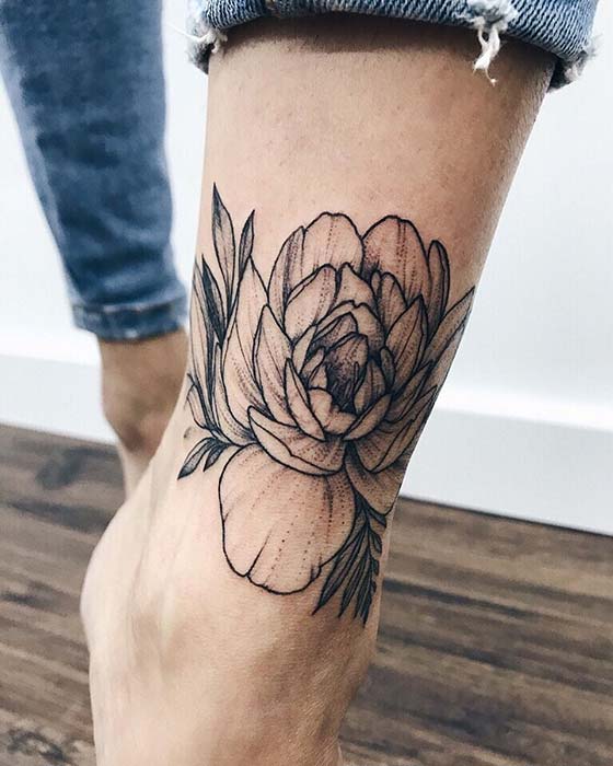 Stylish Ankle Peony Tattoo