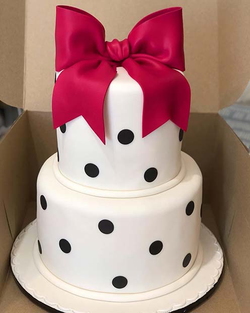 Stylish Polka Dot and Bow Baby Shower Cake