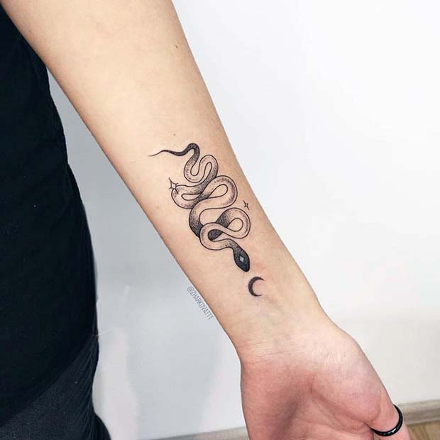 Small Snake Tattoo with a Moon