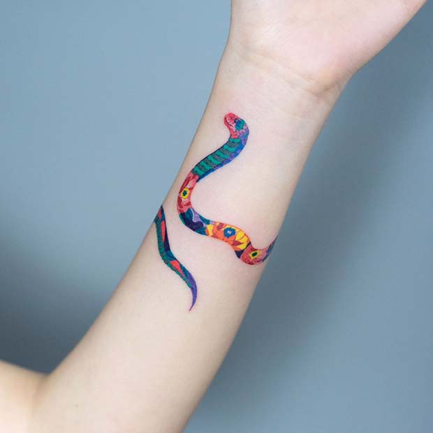 Stylish Snake Wrist Tattoo