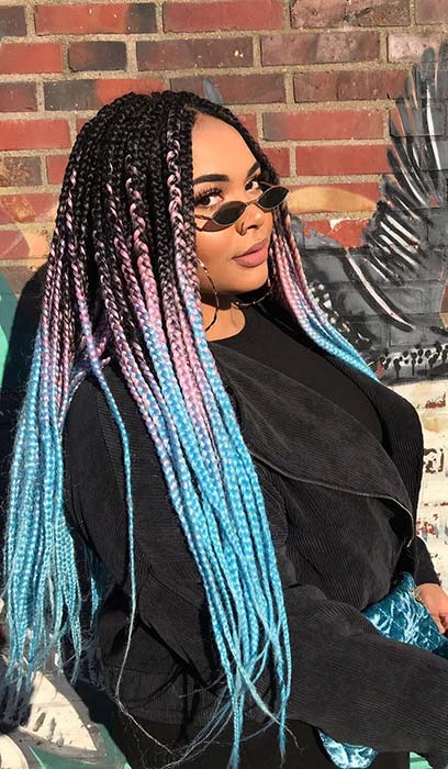 Vibrant Pink and Blue Ombre Braids