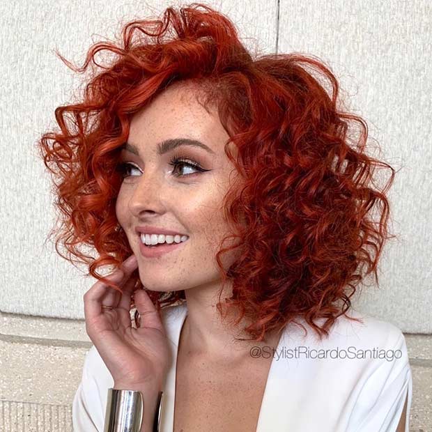 Vibrant Red Curly Bob