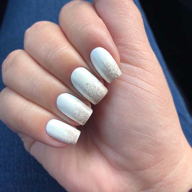 White Nails with Gold Glitter Tips