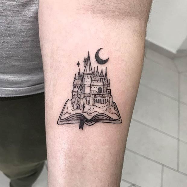 Black Ink Hogwarts Tattoo