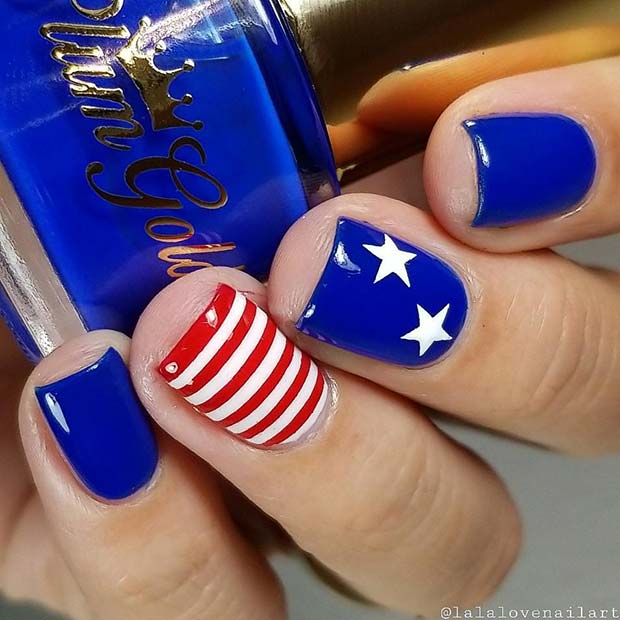 Bold Blue Nails with Stars and Stripes 