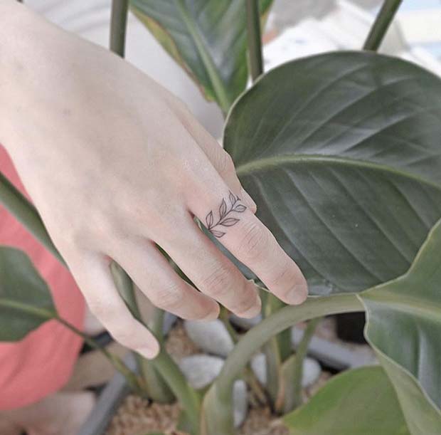 Botanical Finger Ring Tattoo