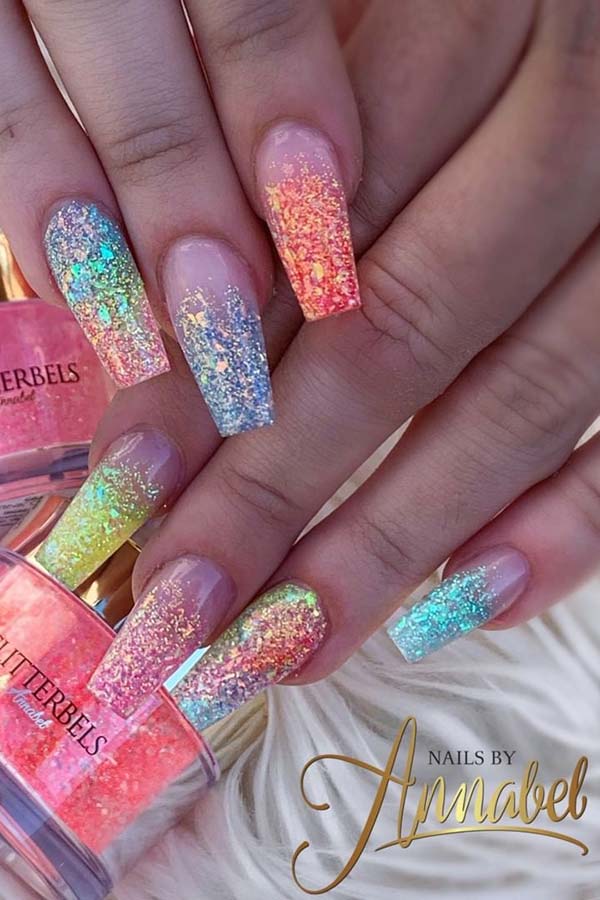 Colorful Glitter Ombre Nails