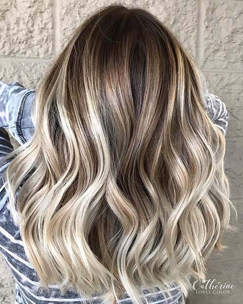 Brunette to Light Blonde Lob Hairstyle 