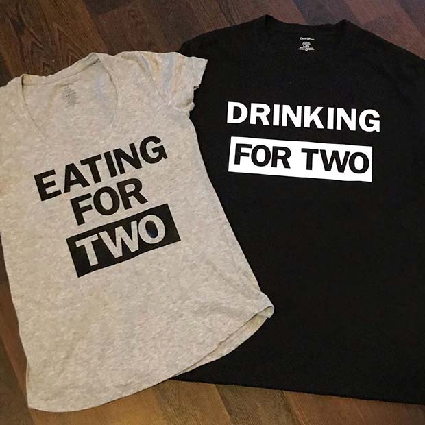 Drinking For Two  Eating For Two {T-Shirt} Pregnant  Baby Announcement  Baby Shirt  Pregnancy