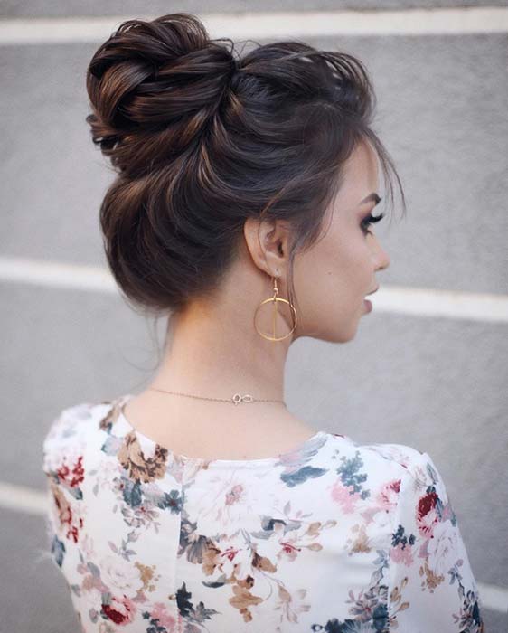 Updo Hairstyles For Your Stylish Looks In 2021 : Messy high bun