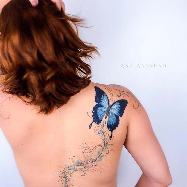Large Back Tattoo with a Butterfly