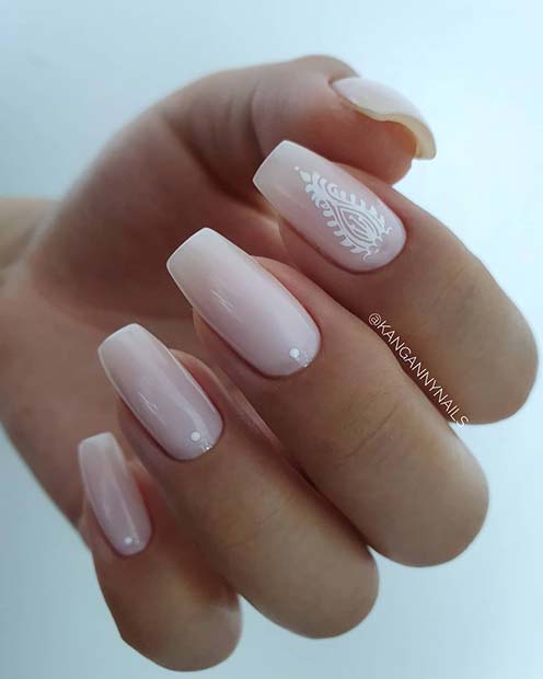 Light Nails with a Glam White Accent Nail