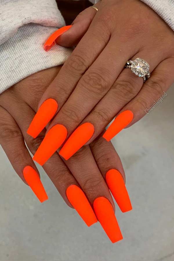 Matte Neon Orange Coffin Nails