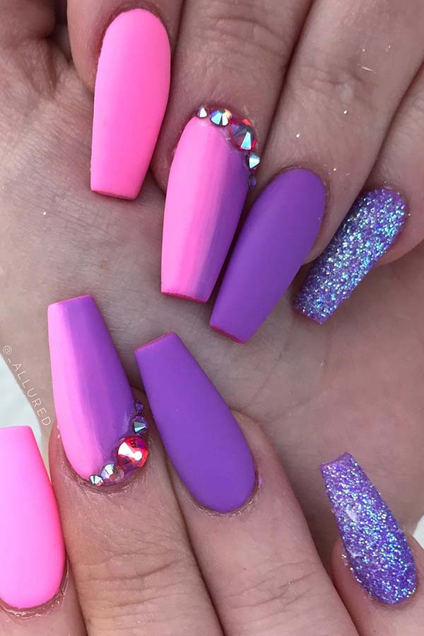 Matte Purple and Pink Nail Design