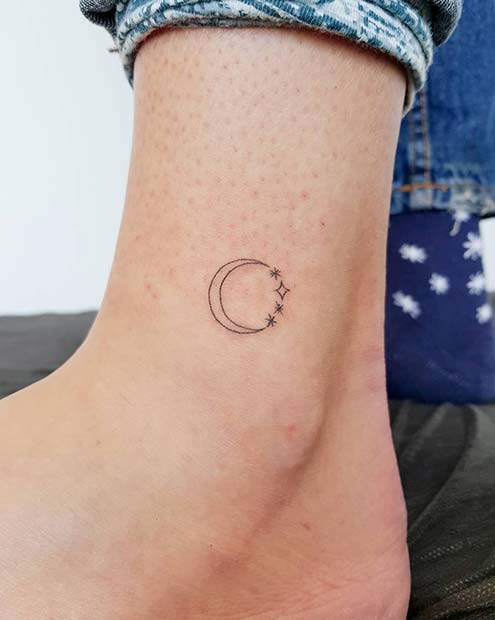 Moon and Stars Small Tattoo 