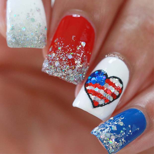 Nails with a Sparkly Flag Design