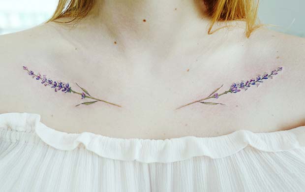 Pretty Lavender Collar Bone Tattoos