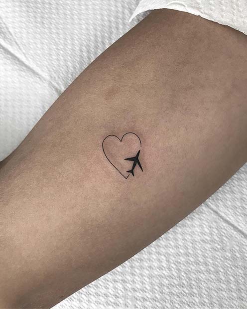 Simple Heart and Plane Tattoo